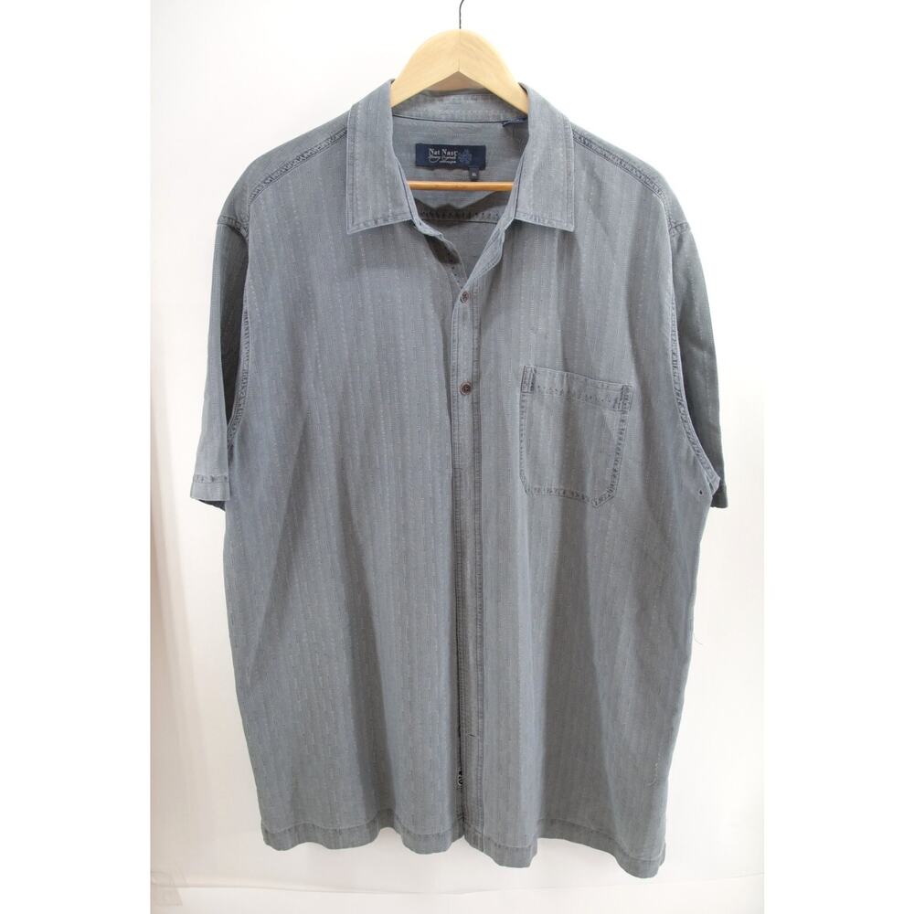Nat Nast Shirt Mens XL Button Up Short Sleeve 70%‎ Silk 30% Cotton